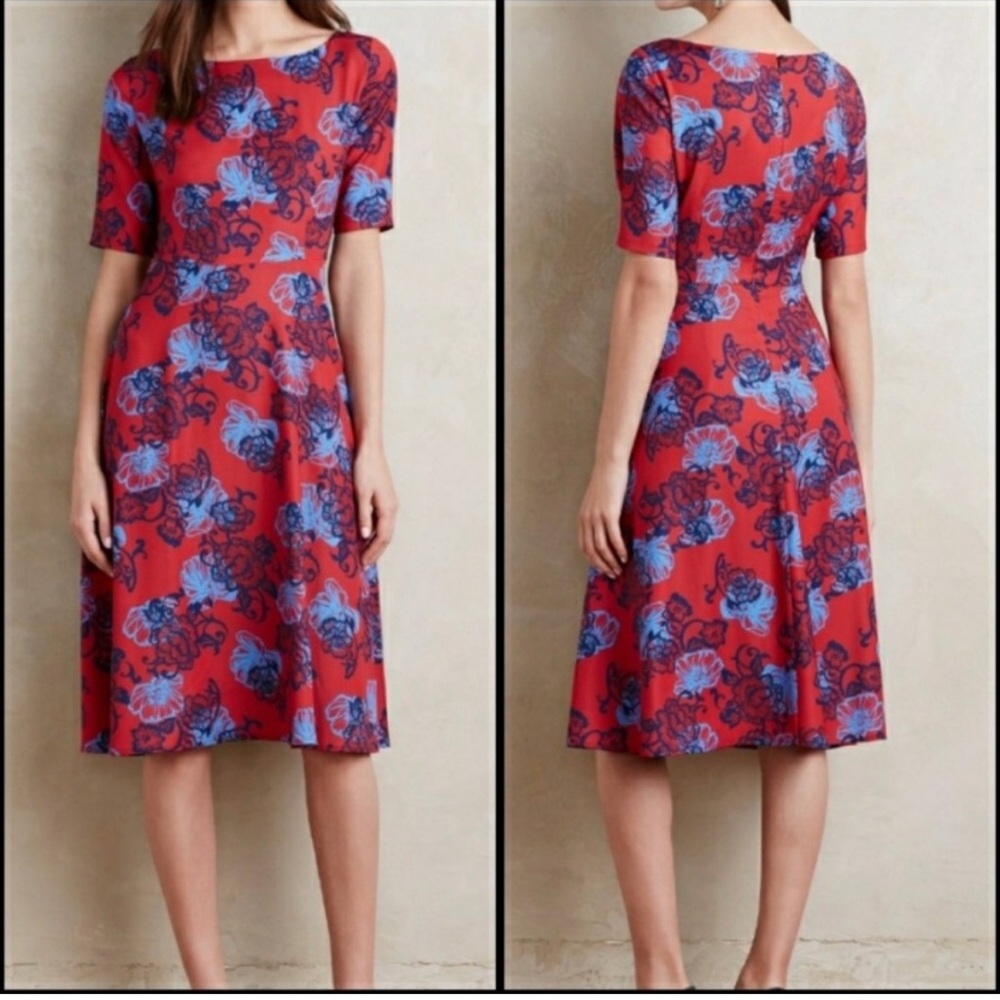 Anthropologie HD in Paris Theodora midi dress floral shortsleeve